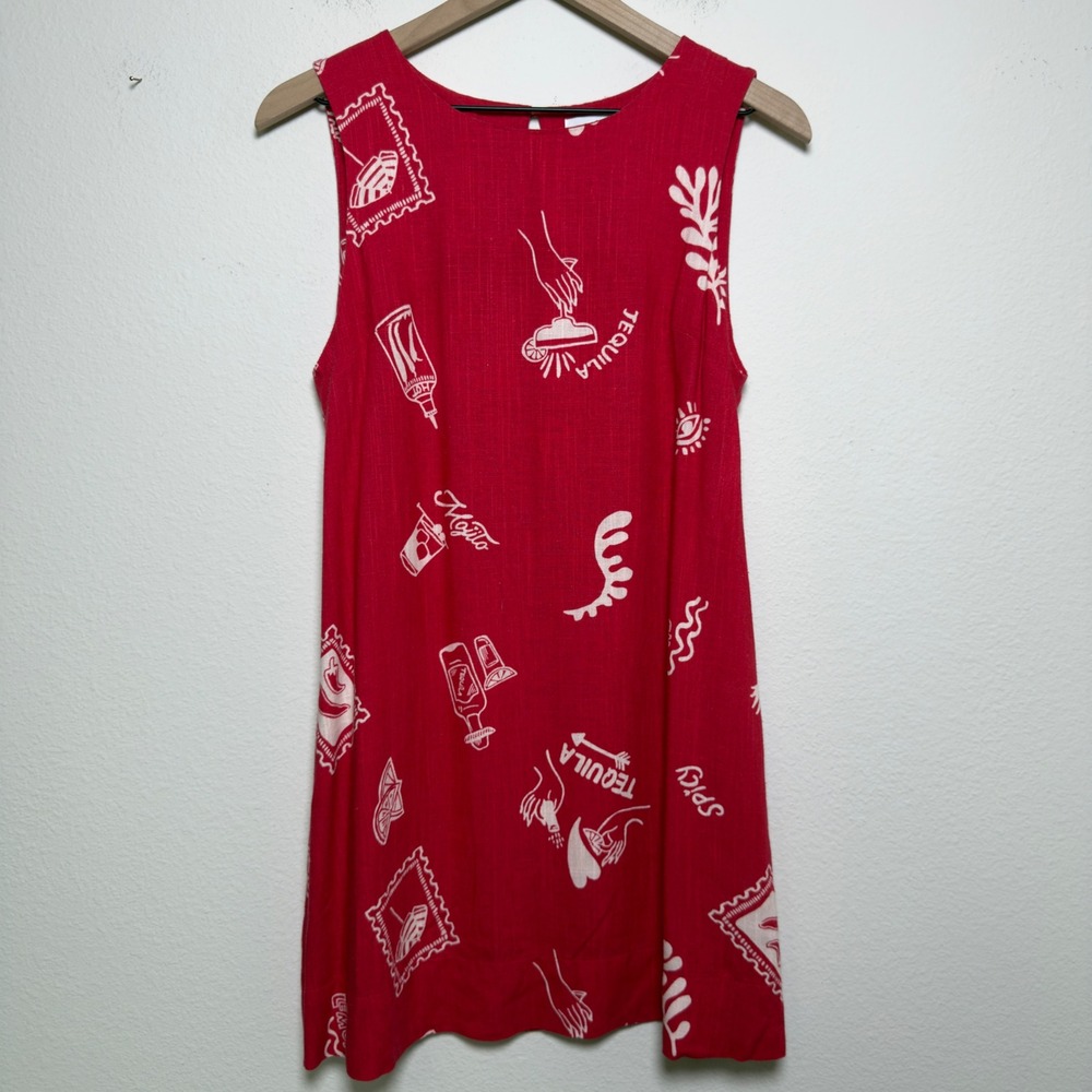 Paper Heart Women‎ Linen Resort Dress Small Red Tequila Mojito Novelty Mini